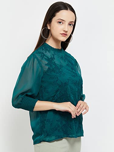 Image of Max Women Polyester Regular Fit Embroidered Round Neck Casual Top