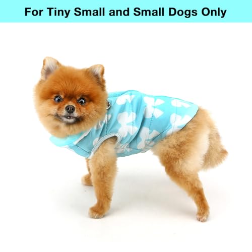 Image of SMALLLEE LUCKY STORE Dog Coat with D-Ring for Small Dogs, Baby Blue, XS | Bow Print, Water-resistant Shell, Padded Warmth, Zip-up Fit, Winter Walks, Chihuahua, Yorkie, Small Dog Harness Jacket