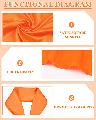 Jecery Orange Silk Head Scarf Large Square Long Neck Halloween Costume Scarf Satin Handkerchief Retro for Women Man4
