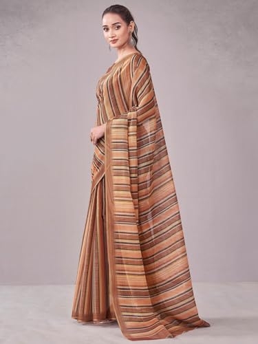 Image of Satrani Women's Shimmer Silk Printed Saree with Unstitched Blouse Piece
