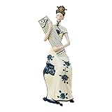 Traditional Chinese Porcelain Figurine, Blue and White Decorative Statues, Classical Lady Musicians, 4-Piece Home Decor Collection (1, Pipa Beauty)