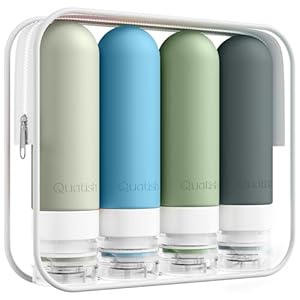 Quatish Travel Bottles for Toiletries【Original Patented】, 3 oz Tsa Approved Leak Proof Travel Size Containers, Silicone Shampoo and Conditioner Bottles, 4 Pack Travel Size Bottles, Morandi, 4pack