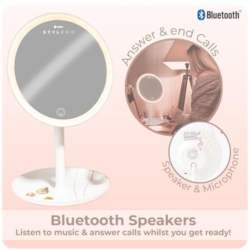 StylPro Melody Rechargeable Bluetooth Light-Up Mirror with Dimmable Lighting & Built-In Speaker - Image 3