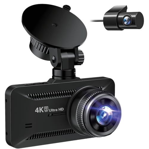 Dashcam 4K + 1080P con schermo da 3,94, 5 GHz WiFi con scheda SD da 64 GB, WDR, sensore G, registrazione in loop, controllo app, fotocamera anteriore e posteriore, grandangolo di 170°, visione