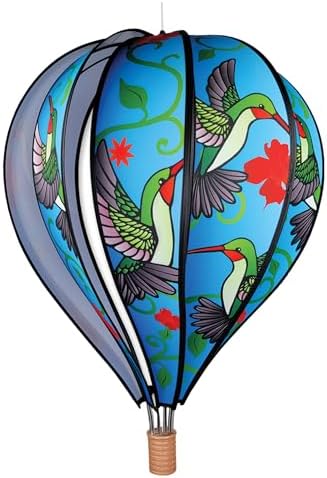 Hot Air Balloon Hanging Garden Spinner 26\" - Vibrant Checkered Rainbow Design
