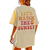 Wrenpies Slogan Graphic Boyfriend Tees Gym Oversized Aesthetic Letter Print T Shirts for Women Trendy Drop Shoulder Tshirt (Apricot,M,Medium)