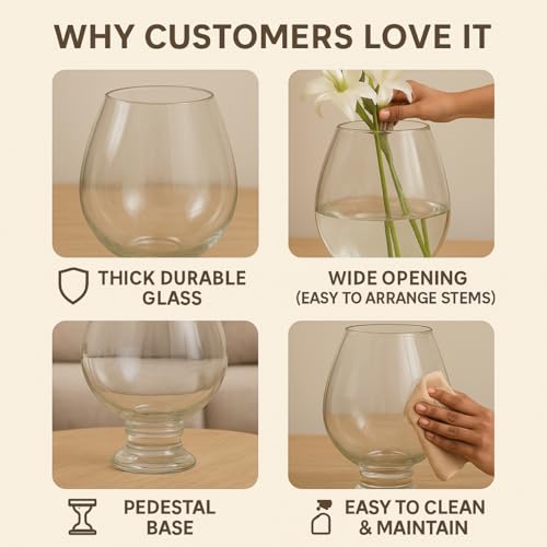Image of ecofynd Glass Vase for Flowers Plants, Modern Decorative Vase for Home Decor Center Table, Bedroom, Living Room, Office Decoration, Wedding or Gifts (GVASE004)