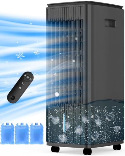 Image of BALKO 25-INCH Evaporative Air Cooler, Swamp Cooler Air Conditioner w /Double Tanks, Smart Timer, 3 Ice Packs, 60W Windowless Air Conditioner, 70 Oscillation,3-Speed Portable Air Conditioners for Room