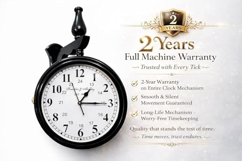 Image of Vintage Double-Sided Wall Clock, Antique Victorian Hanging Clock with Bracket, Silent Quartz Movement, Roman Numerals, Rustic Farmhouse Decor for Home & Office (Black)