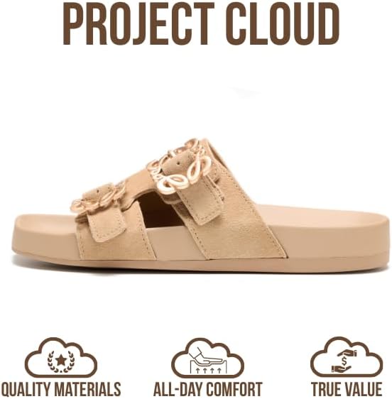 Project Cloud 100% Genuine Leather Womens Sandals Dressy - Lightweight & Non-Slip Women's Flats Sandals Women with Plush & Soft Insole Slides Sandals for Women 2026 (Velora) - Image 3