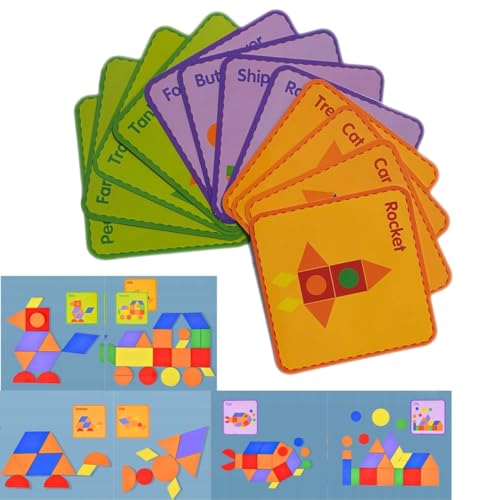 Image of PLUSPOINT Wooden Pattern Puzzle with 37 Wood Pieces, 30 Cards to Create Skill Development Educational Wooden Toys for Toddlers Kids Boys Girls Age 3+ Years