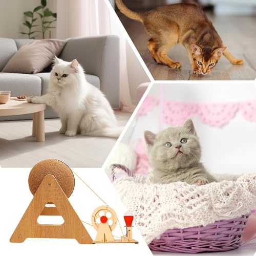 Bola rascadora para gatos con rodillo de ejercicio con manivela de mano y luces 7