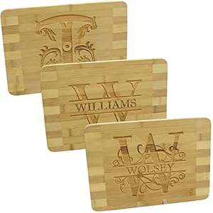 Brew City Engraving – Monogram Letter Bamboo Cutting Board Personalized & Laser Engraved Name; Great Present for…