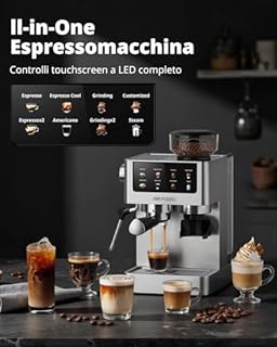 AIRMSEN Macchina per Caffè Espresso con Macinacaffè e Montalatte - Programmable, Compatibile con Caffe Freddo (Cold Brew) e Americano, Macchina da Caffè Domestica per Macinato​/Chicco intero