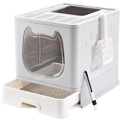 Pawsayes Foldable Cat Litter Box with Lid Covered Kitten Litter Pan for Growing Cats, Fit for Small and Medium Cats Cover