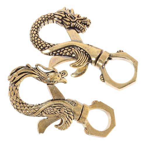 ROMISBABA 2pcs Vintage Brass Dragon Keychain Elegant Purse Charms for