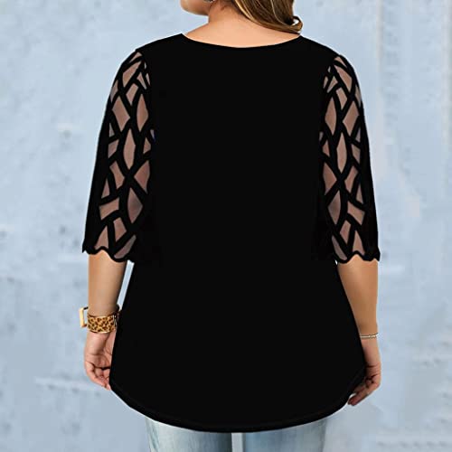Womens Plus Size Tunic Tops 3/4 Sleeve Lace Shirts Summer Graphic Tees Blouses (5X, Dandelion) #TOP1