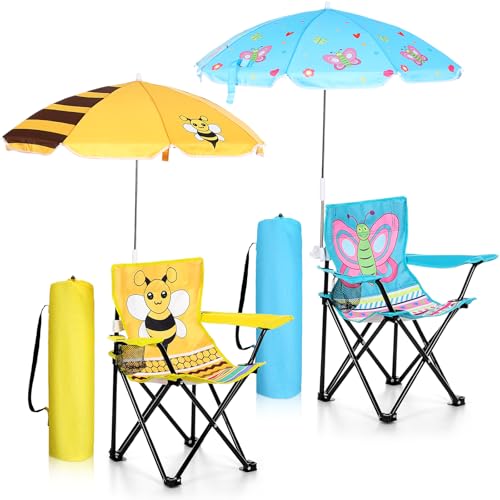 Burbell 2 Sets Kids Folding Beach Chair with Umbrella, Butterfly and Bee - image 1