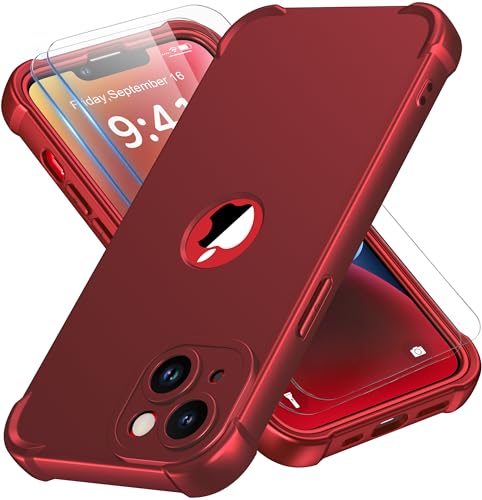 Coque iPhone 14 antichoc silicone souple avec protection écran rouge