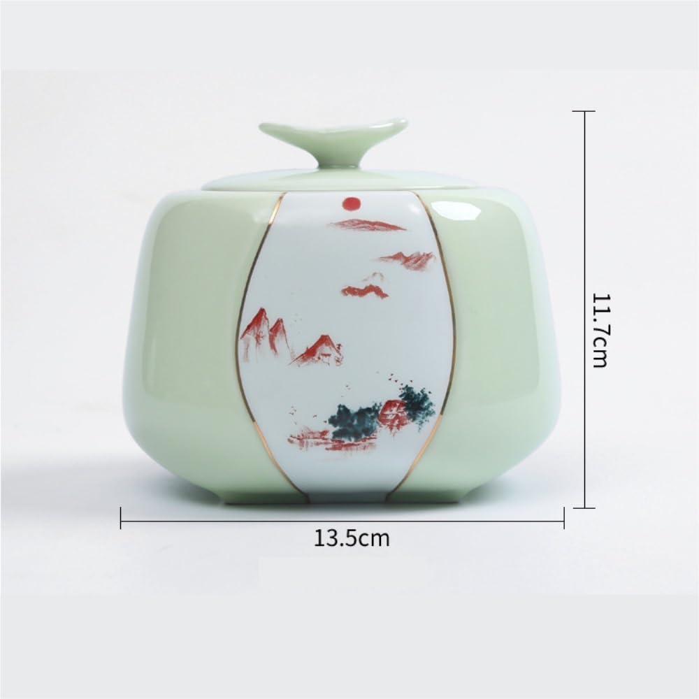Tarro De Azúcar Recipiente for almacenar té a Granel de celadón, Tarro cerámica Sellado, for condimentos Cocina, Individual Estilo Retro Chino Bote De Té(D)