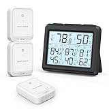 ORIA デジタル温湿度計 外気温度計 ワイヤレス 温度湿度計 室内 室外 三つセンサー 高精度 LCD大画面 バックライト機能付き 最高最低温湿度/快適レベル/温度と湿度傾向図表示 置き掛け両用 温室 ペット 温度管理 健康管理 見やすい おしゃれ(ブラック)