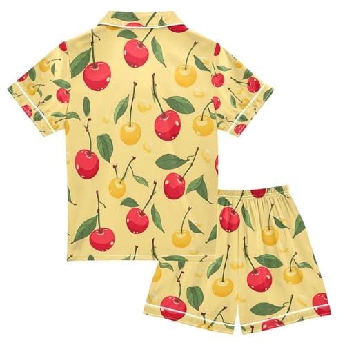 senya Yellow Red Berry Satin Summer Pajama Sets Silk Short Sleeve Button Down Sleepwear2