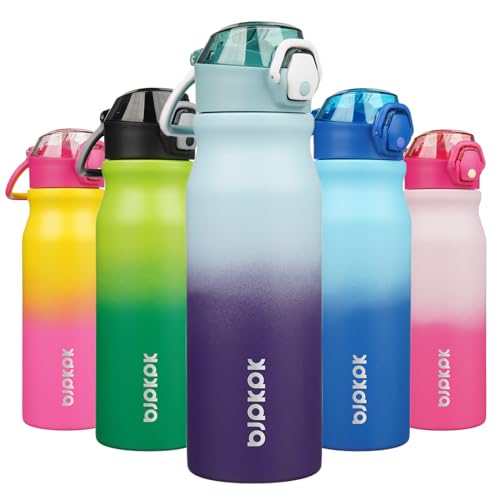 Image of BJPKPK 25 oz Insulated Water Bottle, Straw, Handle, Stainless Steel Flask | Leak Proof Locking Lid, Thermal, Double Wall Vacuum, Keeps Hot /Cold, BPA Free, Dishwasher Safe, Travel & Sports, Ocean Dream