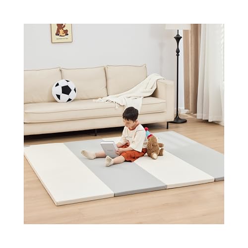GU MODE プレイマット ベビーマット 抗菌 ベビープレイマット シームレスプレイマット 折りたたみ 厚み4cm 収納しやすい 厚手 折りたたみ ノンホルム 防水 防音 マット(グレー・ホワイト, 140x200p)