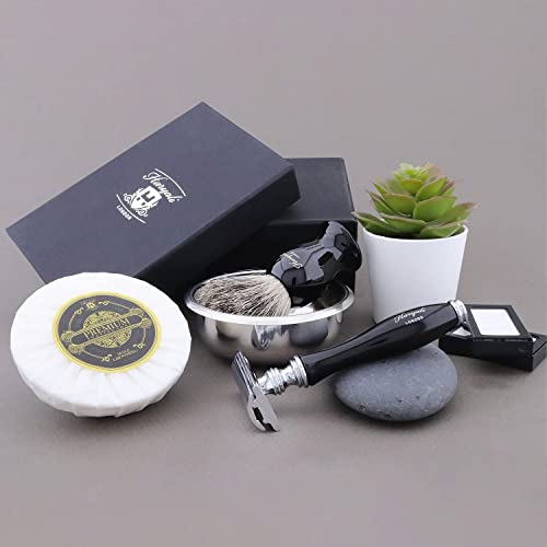 Rasoir de sécurité et blaireau noir coffret cadeau 4 pièces - 5