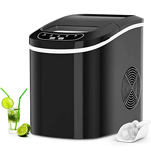 RELAX4LIFE Máquina de Hielo para Casa con Pala y Cesta de Hielo, Máquina de Hielo con 2 Tamaños de Cubitos de Hielo para Hogar y Oficina, 12kg/24h, 9 Cubitos en 6-13min, Depósito 2,2L (Negro)