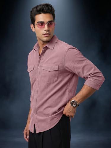 Image of Veirdo Men's Pure Cotton Utility Shirt | Full Sleeve Casual Button-Down with Dual Chest Pockets | Stylish & Comfortable Everyday Wear | Colors: Beige, Black, Maroon, Olive, Rust & White