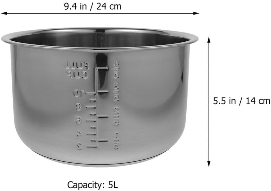Zerodeko Stainless Steel Rice Cooker Non Stick Inner Pot, Rice Cooker Inner Pot Replacement, Traditional Pressure Cooker Bowl Electric Cooker Accessories for Kicthen (5L)