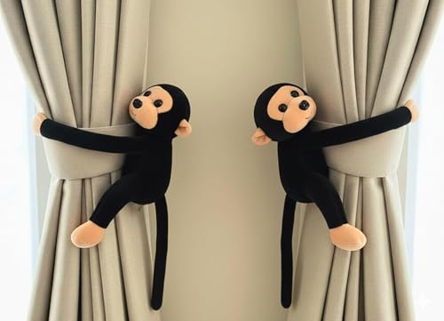 Image of Tickles 2 Pcs Monkey Soft Plush Toy Curtain Tiebacks Holder Clip for Children Living Room Decoration Accessories Window Curtain Decoration (Size: 28 cm Color: Black)