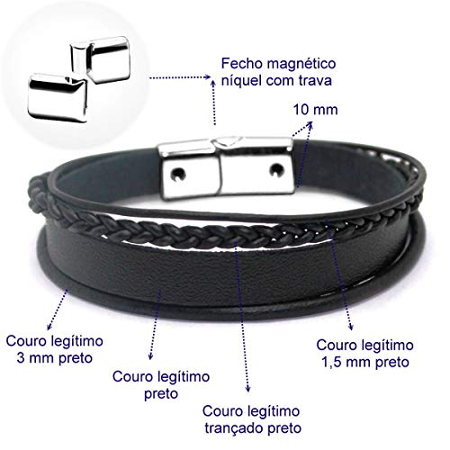 PULSEIRA EM COURO TRIBAL PRETO (M (Pulsos até 17,5 cm))