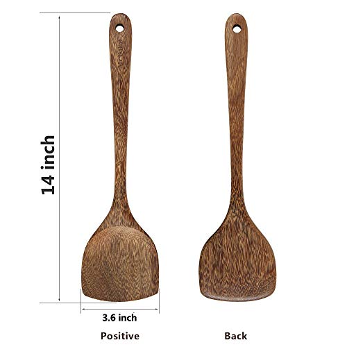 Wooden Spatula Set, Long Handle Flat Non Stick Kitchen Cookware For Cooking, 14" Stir Fry Wok Utensils #TOP2