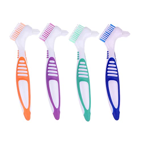 Wenplus 4 Pieces Denture Cleaning Brush Double Sided Denture Toothbrushes Portable False Teeth Brush, 4 Colors (Wep-247O) #TOP25