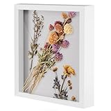 Muzilife 8x10 Shadow Box Picture Frame with Linen Board - Deep Wood & Glass Display Case Ready to Hang Perfect to Display Baby & Sports Memorabilia, Pins, Awards, Medals, Tickets and Photos (White)