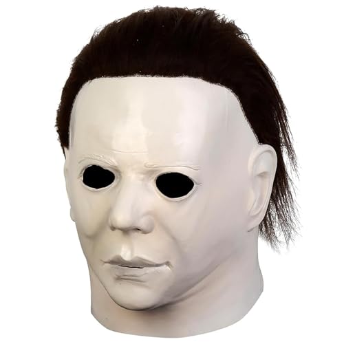 41f9ZXr 9qL. SL500 HugOutdoor Scary Halloween Mask for Adults Realistic Classic White Full Head Latex Masks Creepy Cosplay Costume Props (A)