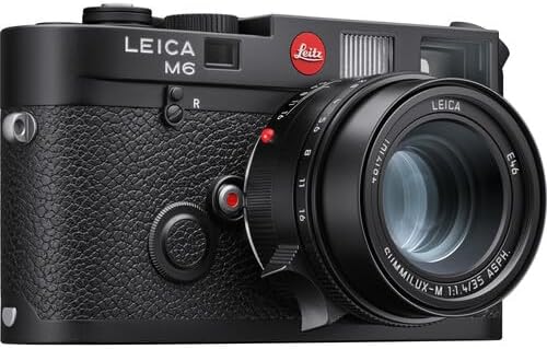 Leica M6 Rangefinder 35mm Camera with a lens attached, showing the front and top controls.