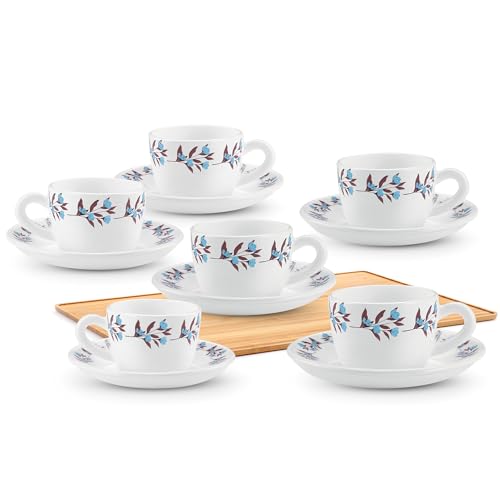 Image of Treo By Milton Opalware Ophelia 13 Lavelle Cup & Saucer Set | Microwave & Dishwasher Safe | Bone-Ash Free | Tempered Toughness | Set of 12 | White | Crockery Set for Daily Use & Gifting