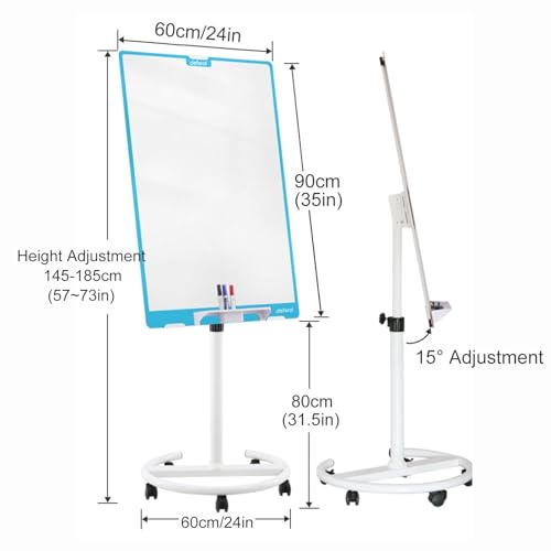 Magnetyczna tablica suchościeralna ze stojakiem, regulowana wysokość i kąt, rolka 70 x 100 cm – idealna na spotkania, prezentacje i do użytku w klasie