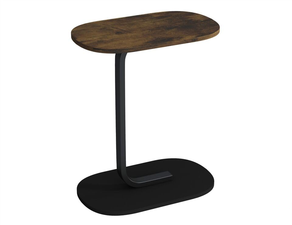 URBNLIVING C Shaped Oval Side End Wood & Metal Table for Bedside, Couch, Sofa, Perfect for Living Room, Bedroom, Office - Compact Multi-Functional Design