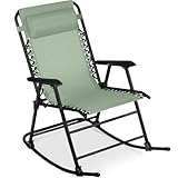 Best Choice Products Outdoor Folding Rocking Chair, Zero Gravity Lounge Chair, Patio Rocker w/Headrest Pillow - Sage Green