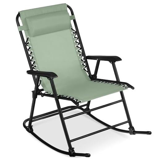 Best Choice Products Outdoor Folding Rocking Chair, Zero Gravity Lounge Chair, Patio Rocker w/Headrest Pillow - Sage Green