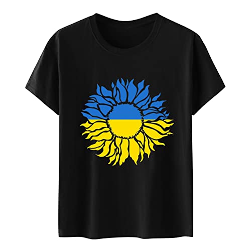 N/AX Blusa corta de las mujeres ucranianas impresas tops y camisa de los hombres de la manga de la bandera T de las mujeres camisetas, amarillo, XXXL Cover