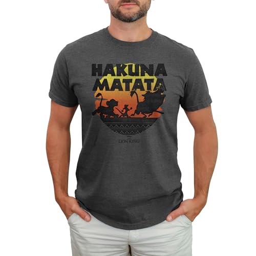 Mens Lion King Hakuna Matata Sunset Circle T-Shirt - Charcoal Heather - Medium