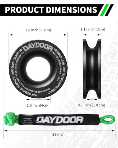 Image of DAYDOOR 56,000 LBS Soft Shackle Recovery Kit, 1 /2 inch x 22 inch (2-Pack) with 7075 Aluminum Snatch Ring, Winch Accessory for Jeep Wrangler, Bronco, 4Runner, Tacoma, ATV /UTV /Jeeps /SUVs, 4x4 Off-Road(Green)