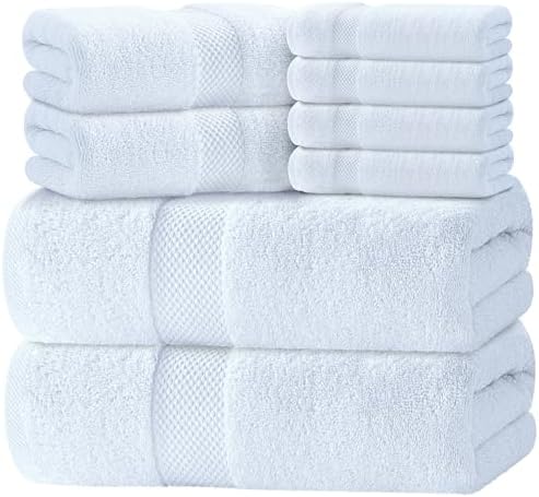 Luxury White Bath Towel Set of 8 Pieces - 100% Turkish Cotton 700...