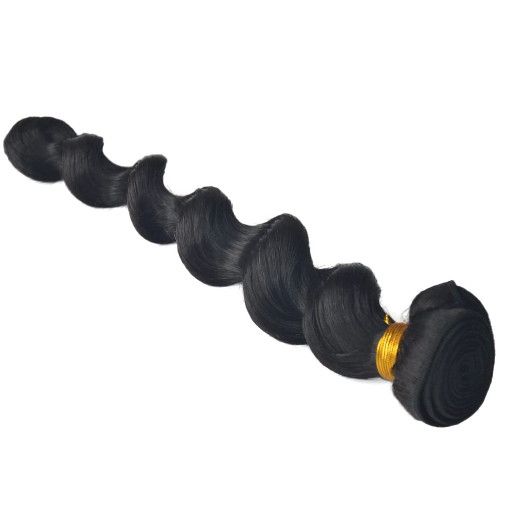 Virgin Brazilian Wet and Wavy Hair Weft Loose Wave Natural Black Human Hair Weave Extension Real Remy Hair Individual Bundle 100 Gram Pack 14 Inches