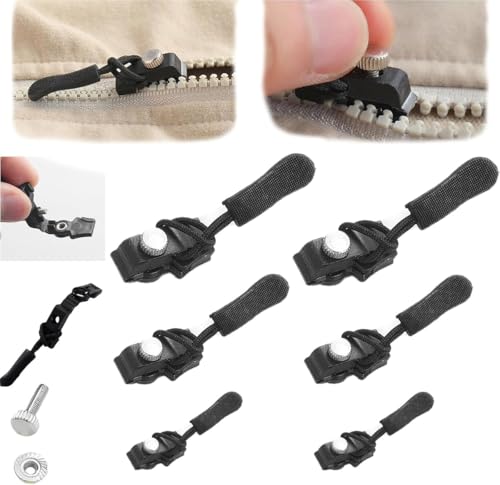 Zipper Repair Replacement Kit,Universal Instant Zipper Fix Sliding Teeth Screw Head with 3 Different Sizes,Replacement Zip Slider for Jacket Backpack Luggage Sleeping Bag (6 Pcs)